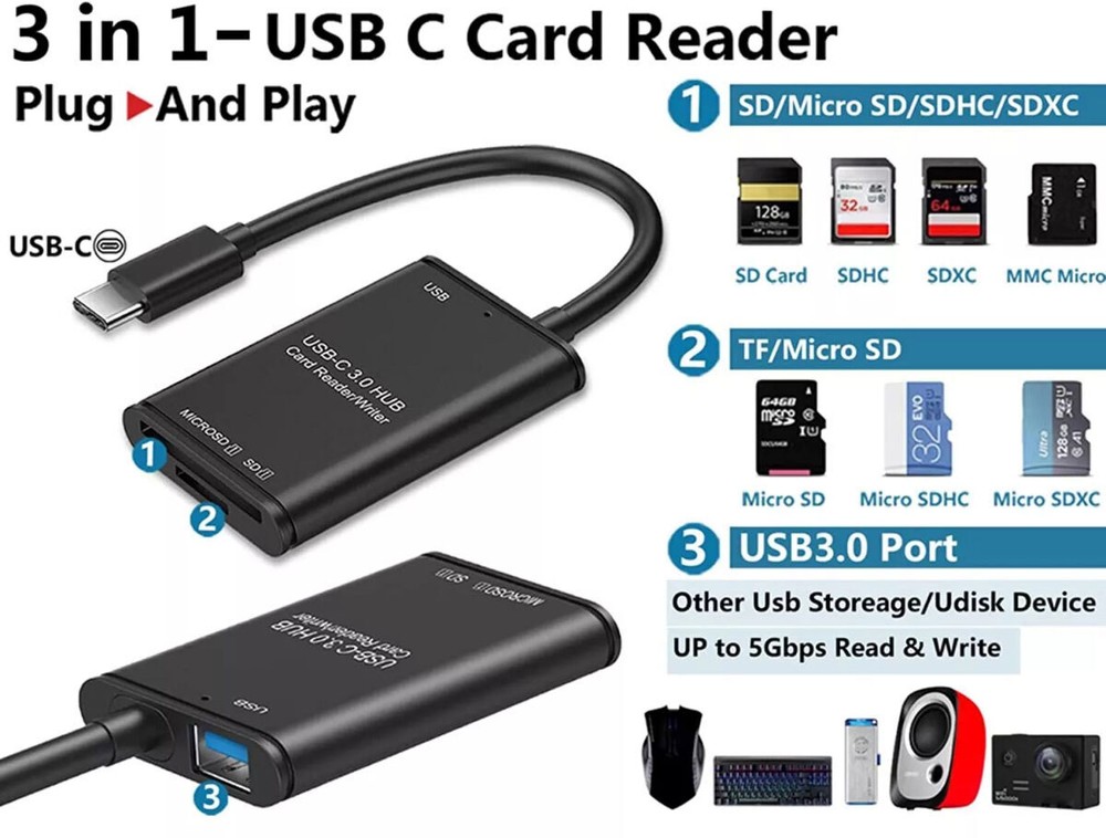 🔥USB3.0 Type- C to SD Card Reader Writer OTG Adapter Micro Memory Card Reader🔥
