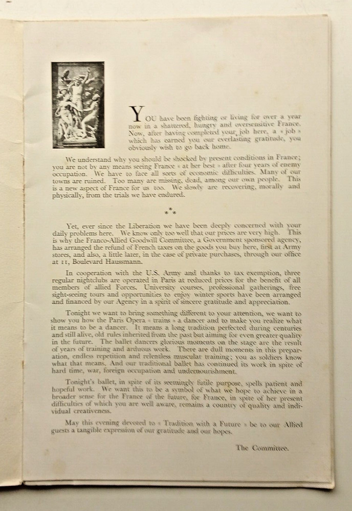 Theatre National de L'Opera de Paris 1945 programme & ticket