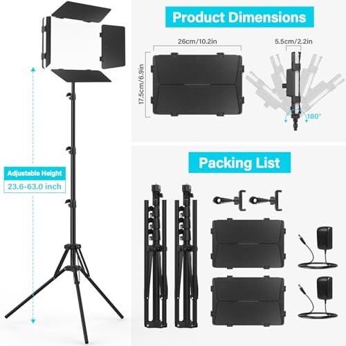 2 Pack Led Video Light Panel Lighting Kit with Barn Doors, 8000mAh