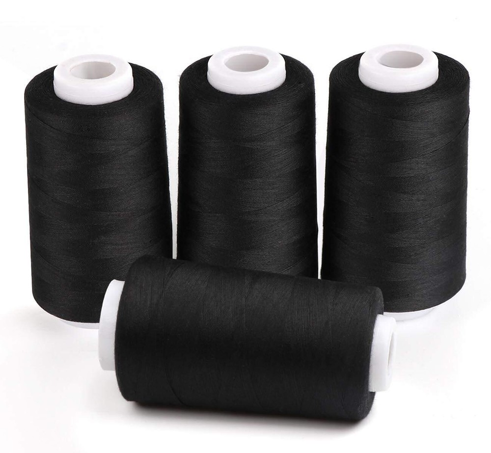 4 x 3000 Yards Serger Thread Spools Black Polyester Sewing Threads Overlock Cone