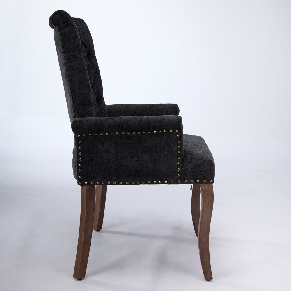 Upholstered Chenille Fabric Accent Dining Chair, Curved Solid Wood Legs, Elega