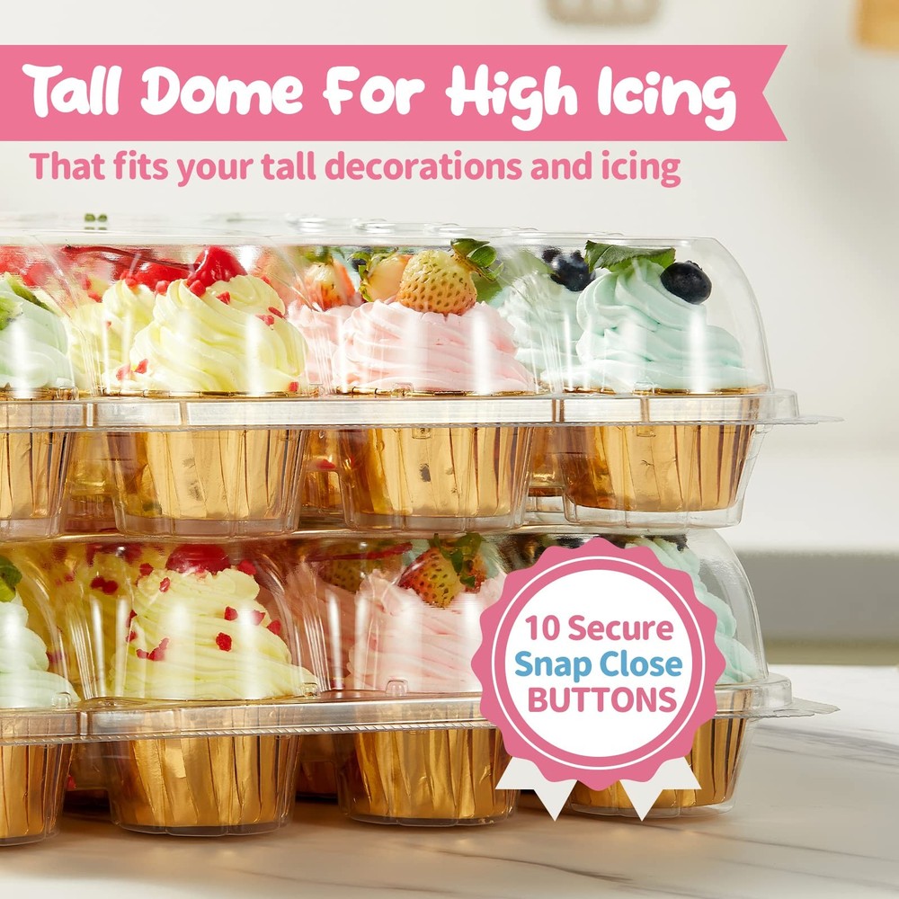 (24 Pack x 10 Sets) Stackable Cupcake Carrier Holders with 240 Pack Cupcake L...