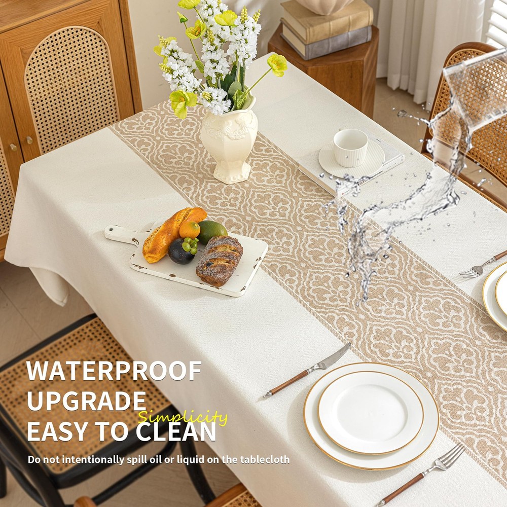 Nordic Beige Rectangular Tablecloth, Premium Drape, Water & Stain Resistant, ...