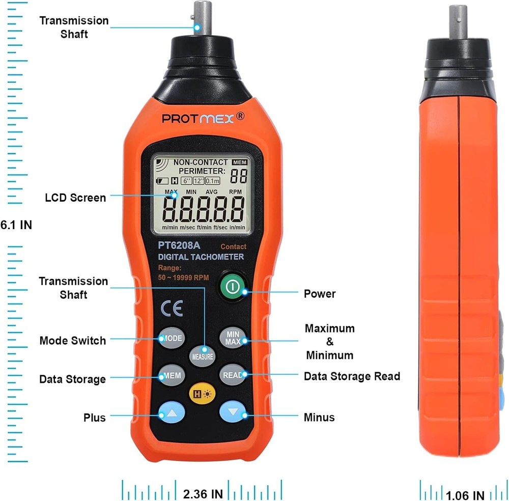 Portable Digital Tachometer with 100 Groups Data Logging - LCD Backlight