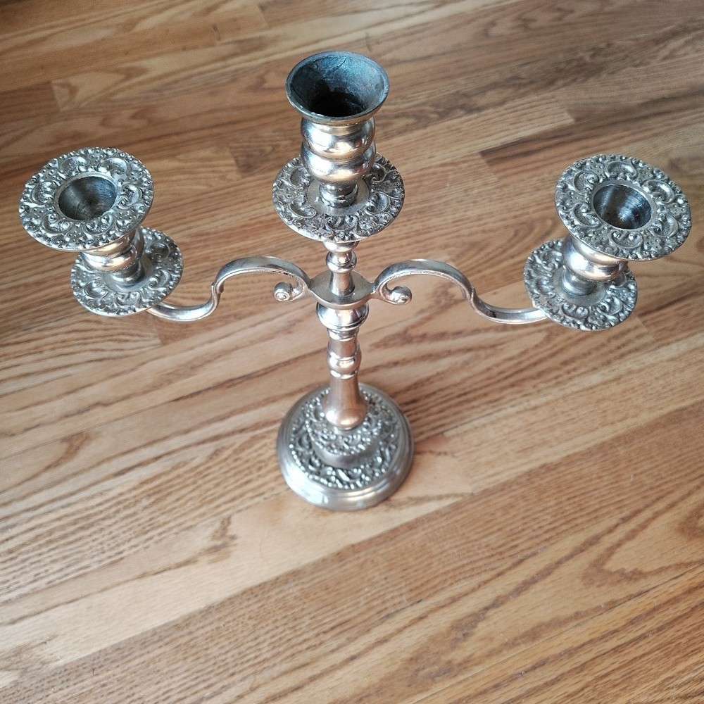 Towle Silver Plate 3 Arm Embossed Candleabra