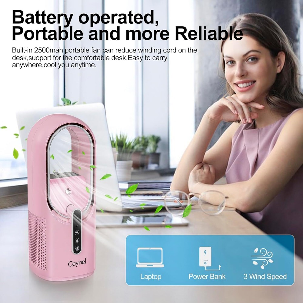 11.8" Portable Bladeless Desktop Personal Fan 3 Speeds w/ 7 Colors Ambient Light