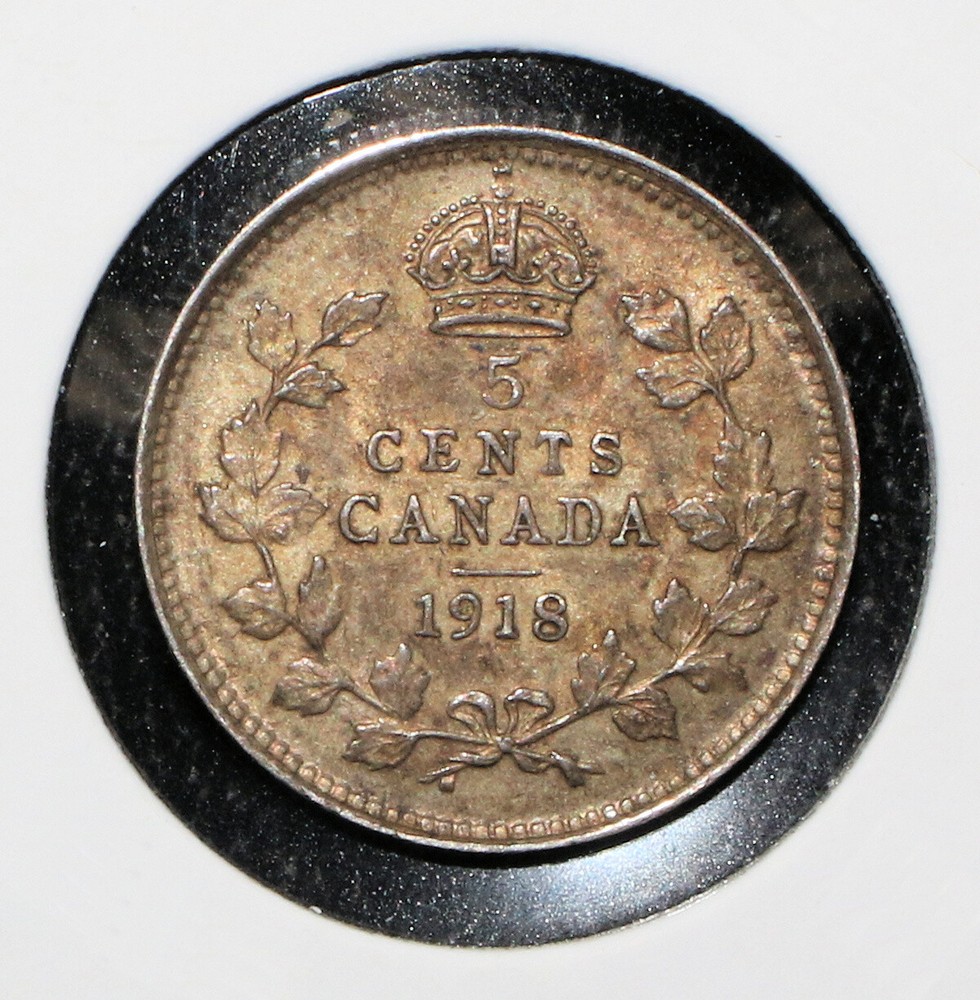1918 Canada 5 Cent Silver Coin - 07963