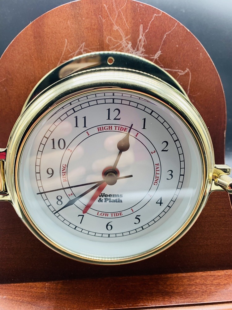 WEEMS & PLATH NAUTICAL SHIP'S SOLID BRASS CLOCK WITH WOOD BASE not Working