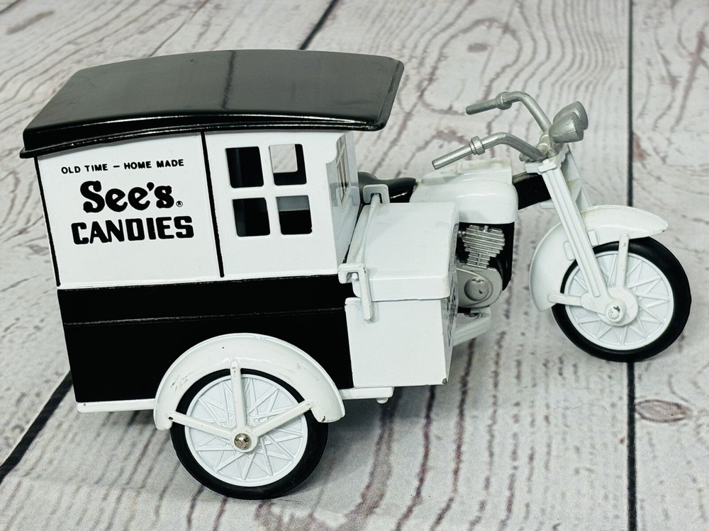 See’s Candy Old-Time Truck, Motorcyle Side Car, Mint, Missing Driver