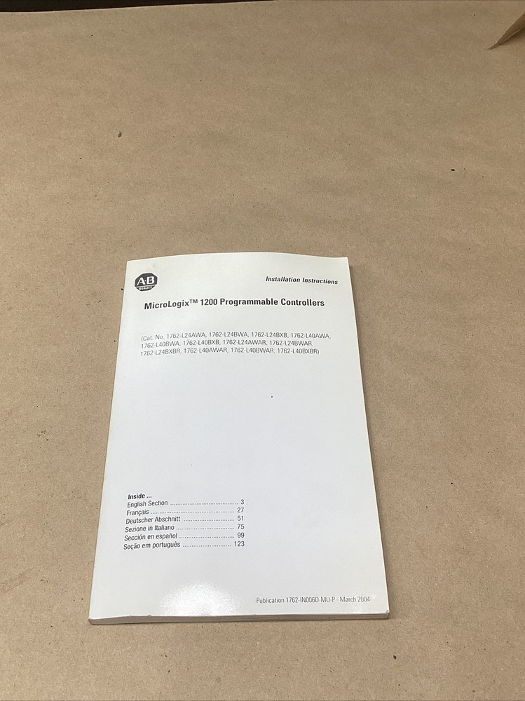 Allen Bradley Installation Instructions MicroLogix 1200 Controller #706G105