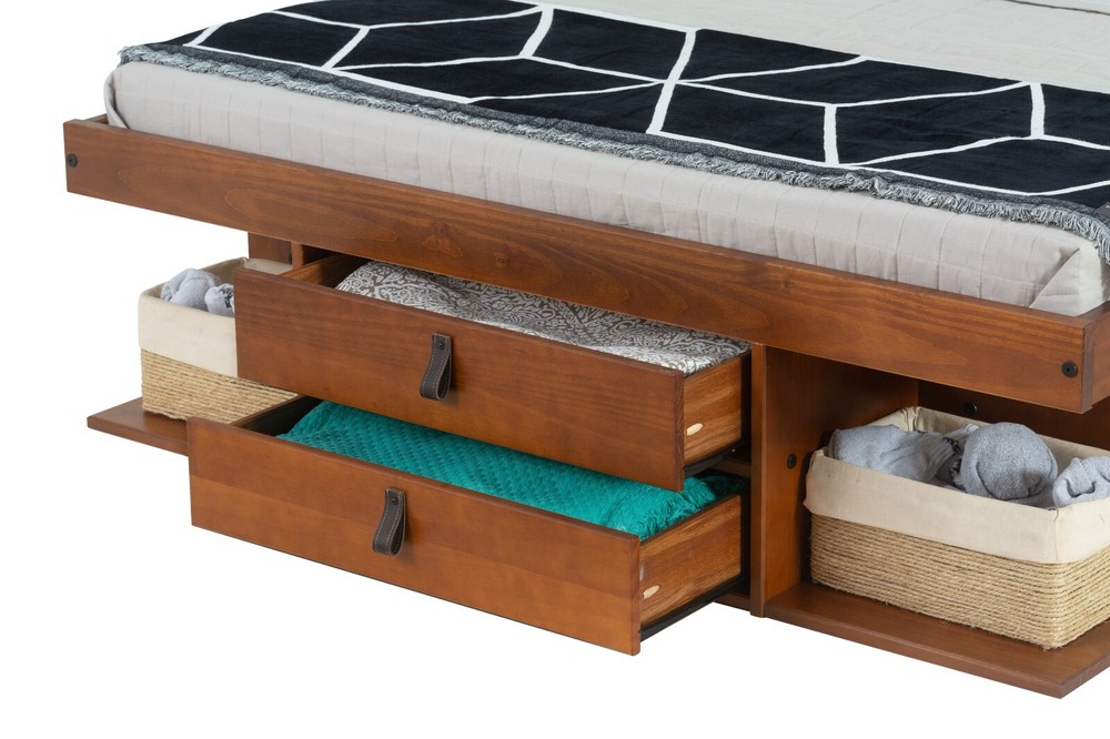 Memomad Bali Bed - Full Size Storage Platform Bed Frame with Drawers (Caramel)