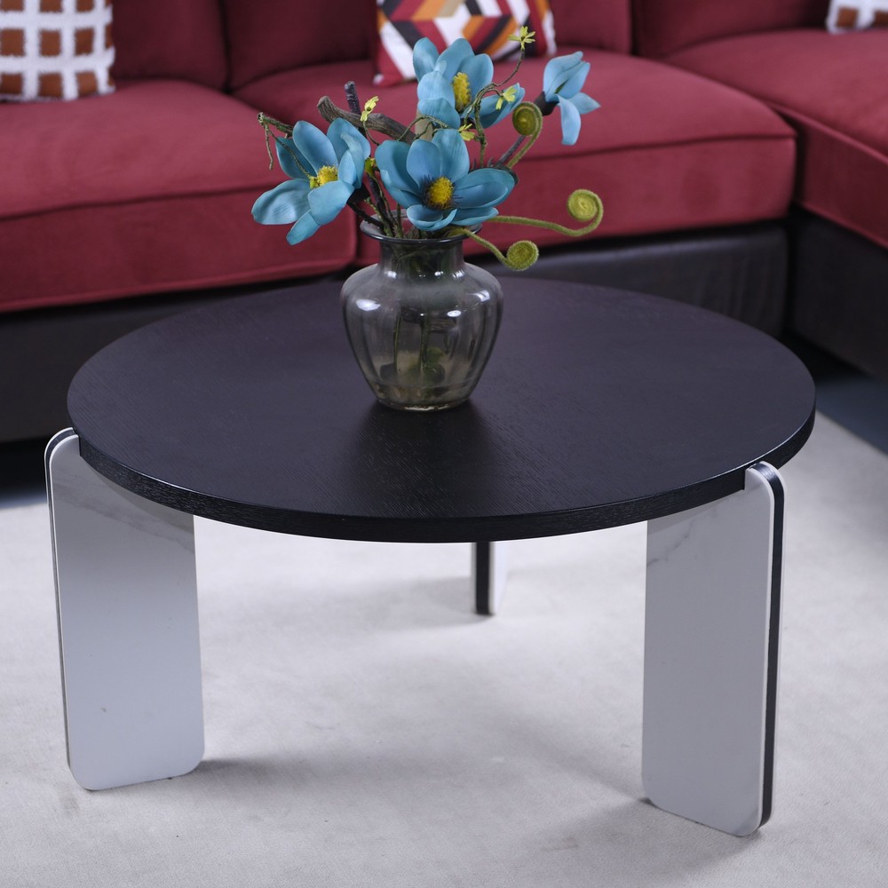 32.68" & 16.93" round coffee table end table sofa table side table set with bla