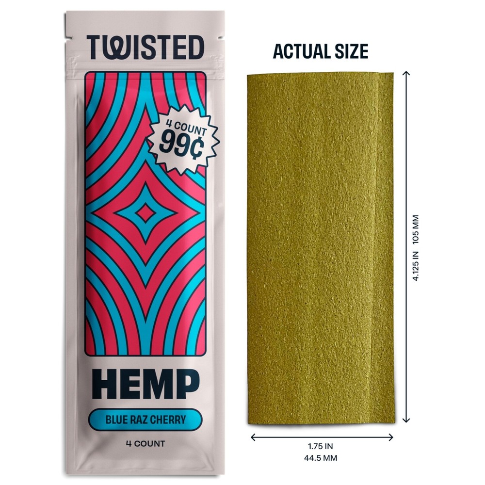 Twisted Hemp 4 Leaf Pack 15 Count Box 60 Rolling Papers (Blue Raspberry Cherry)
