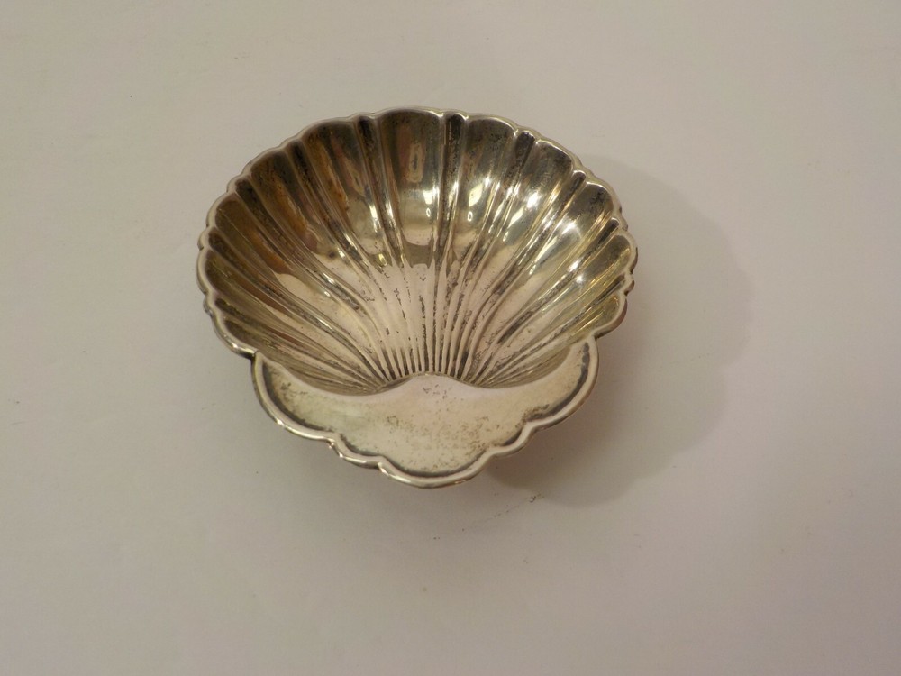 Sterling Silver Embossed Shell Shaped Nut Dish, No Monograms