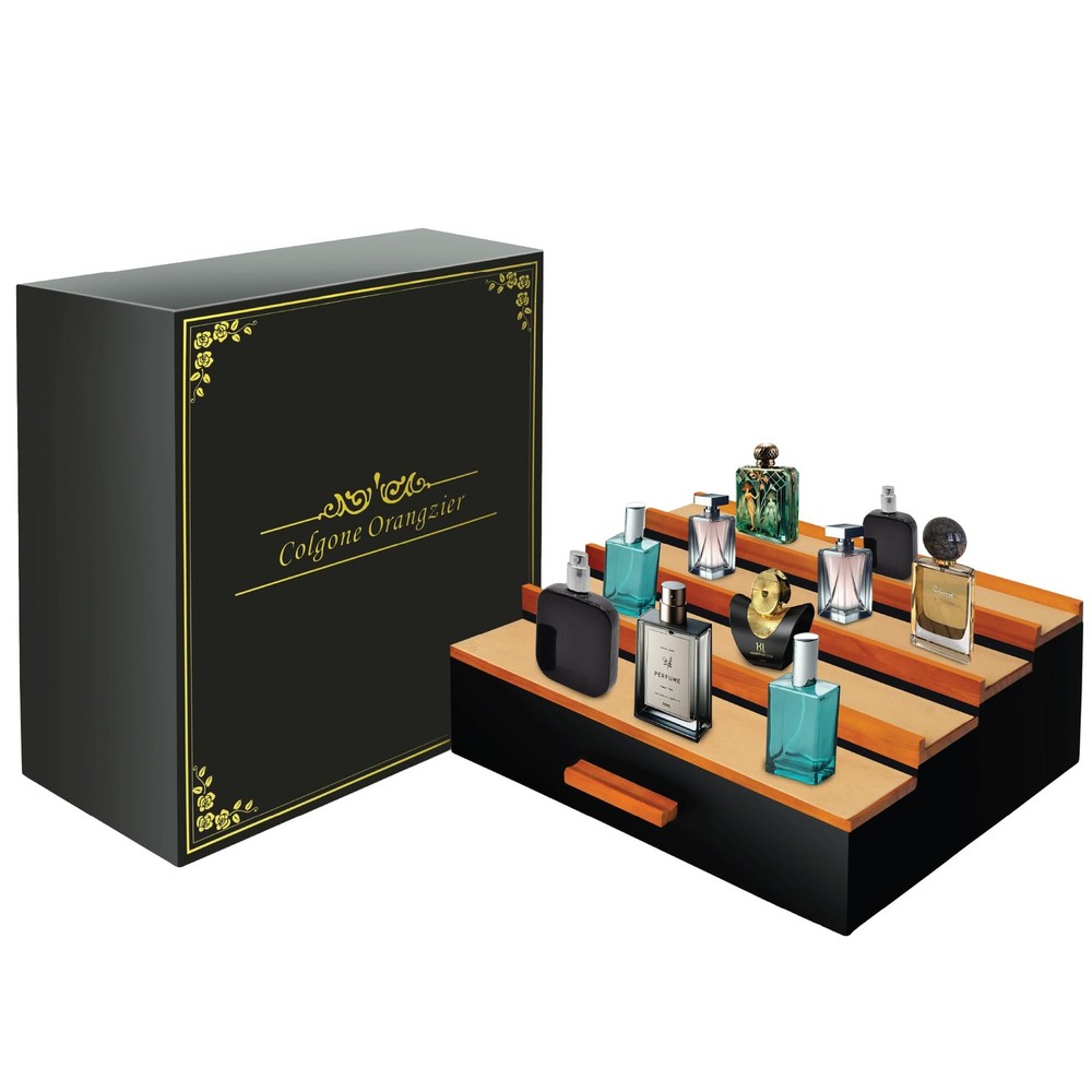 4-Layer Felt Cologne Organizer with Drawer and Hidden Compartment for Men