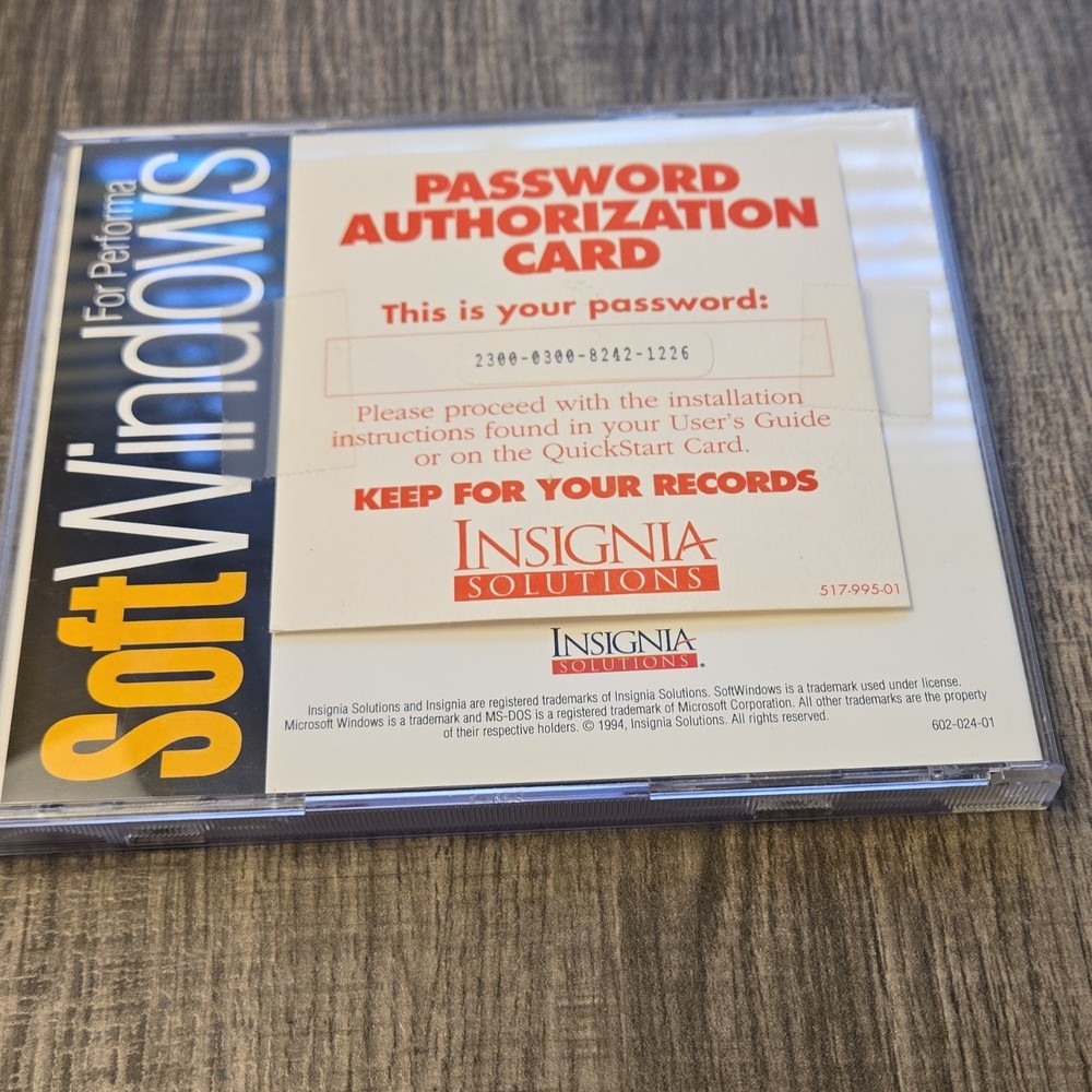 Insignia Solutions SoftWindows for Performa Installation Guide MPN 517-995-01