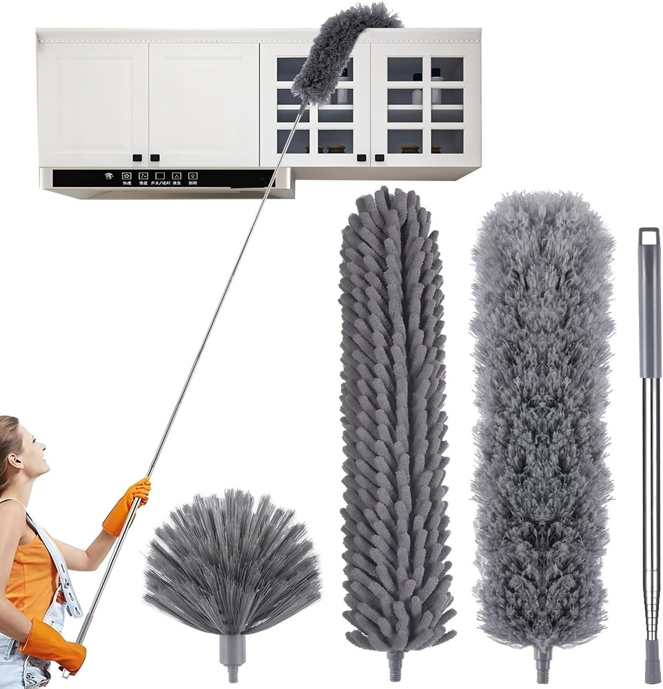 Extendable Duster Set Microfiber Feather Cobweb Fan Ceiling Light Cleaner