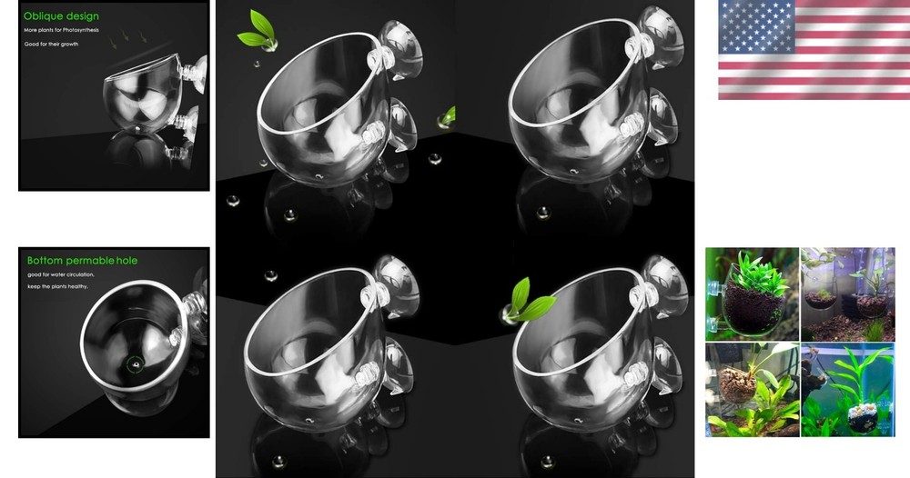 Crystal Glass Aquarium Plant Pot - 4 Pack