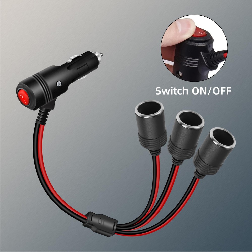 12v 24v 3 Way Cigarette Lighter Splitter Adapter with On Off Switch, Car Ciga...