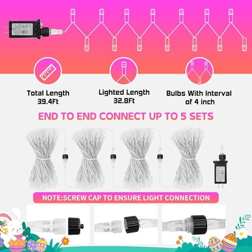 100 LED Easter Mini Lights - 33Ft Pastel Colored Connect String Light Plug in