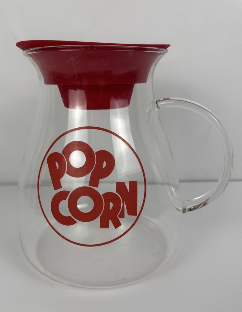 Ecolution Glass Microwave Popcorn Maker Pitcher Silicone Lid Red