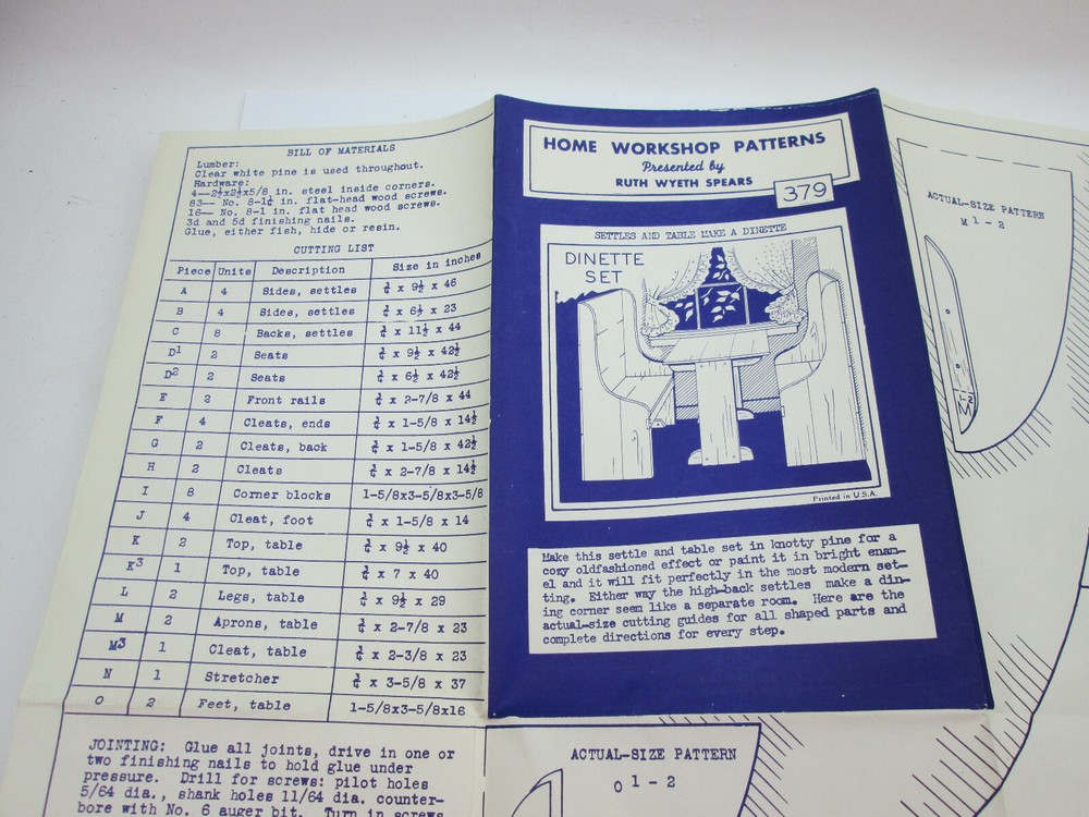 Vintage Ruth Spears Home Workshop Patterns Dinette Set Dinner Table Instructions