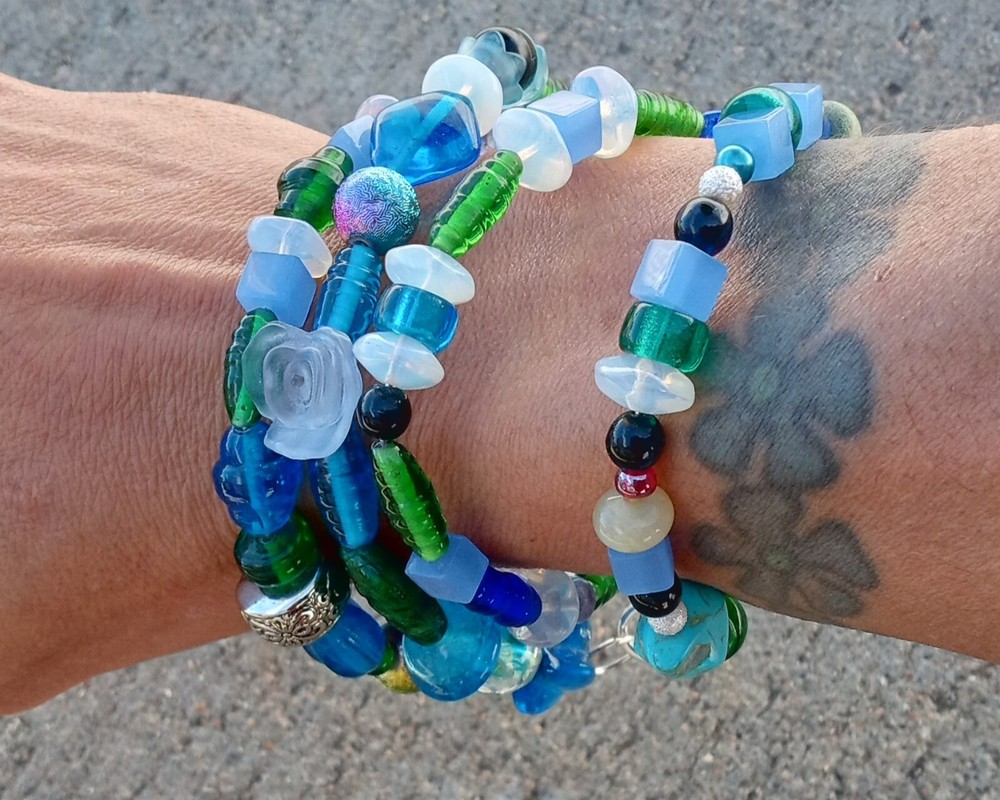 Blue & Green Glass Beaded Bracelets