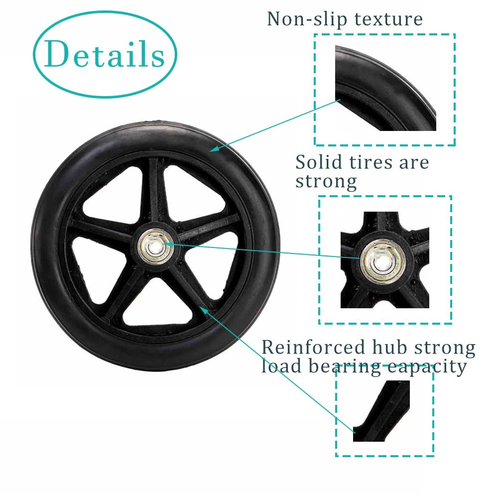 6" Wheel Solid Front Caster with Axles For Wheelchair Rollator Rollator
