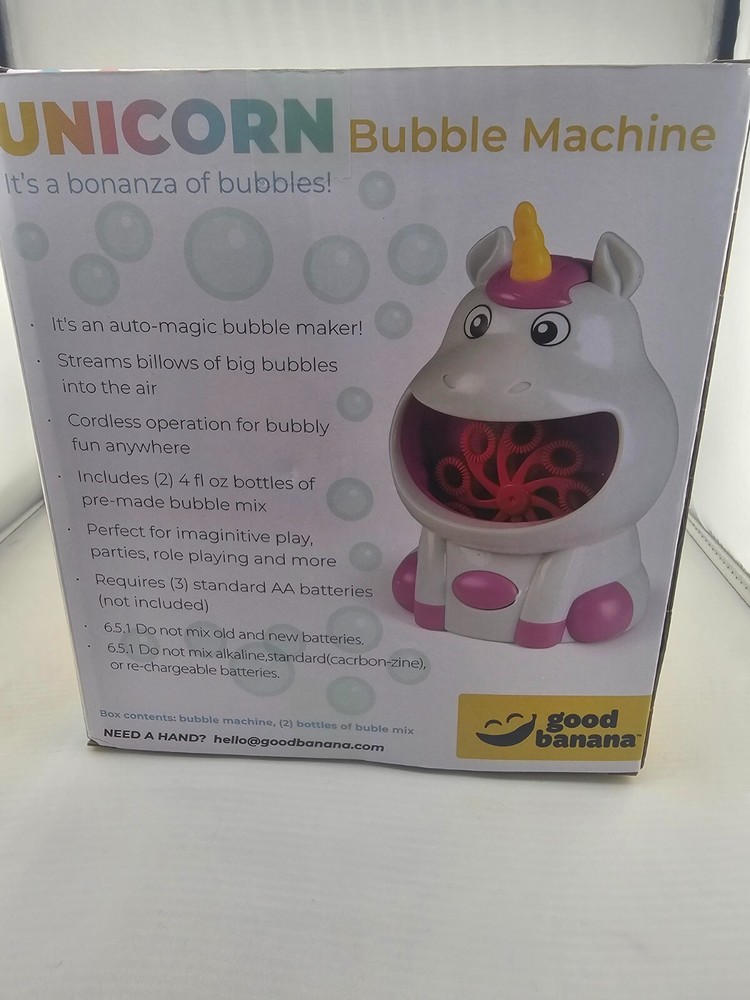 Good Banana Unicorn Bubble Machine, Cordless Automatic Bubble Maker, Blower