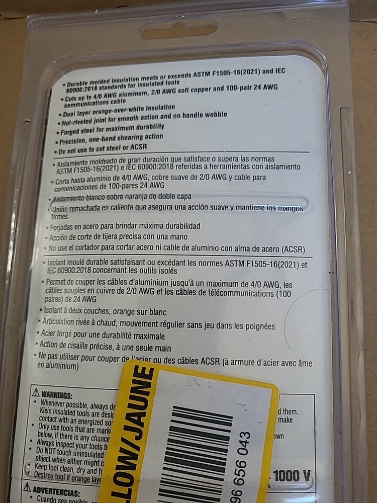 Klein Tools 63050-INS High Leverage Cable Cutter 1000V 9-5/8"