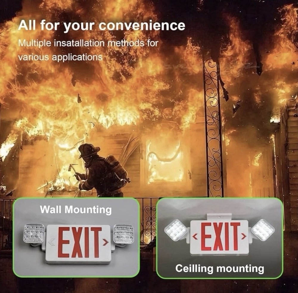 NEW LED Exit Sign With Emergency Lights, Hardware Included, Easy Installation