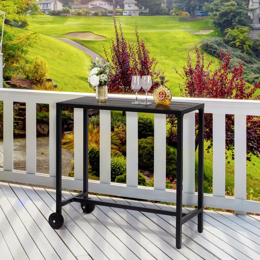 【Replace 92798956】40" Outdoor Bar Table with Wheels, Rectangle Narrow