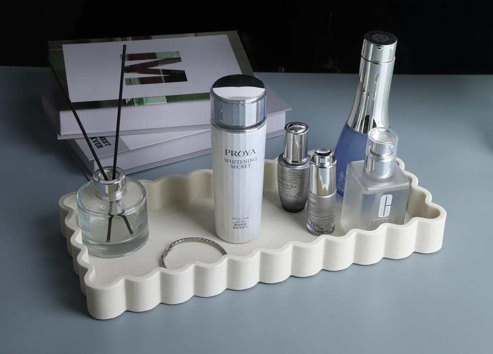 Wavy Edge Decorative Tray,Rectangular Concrete Tray for Coffee Table Decor,13...