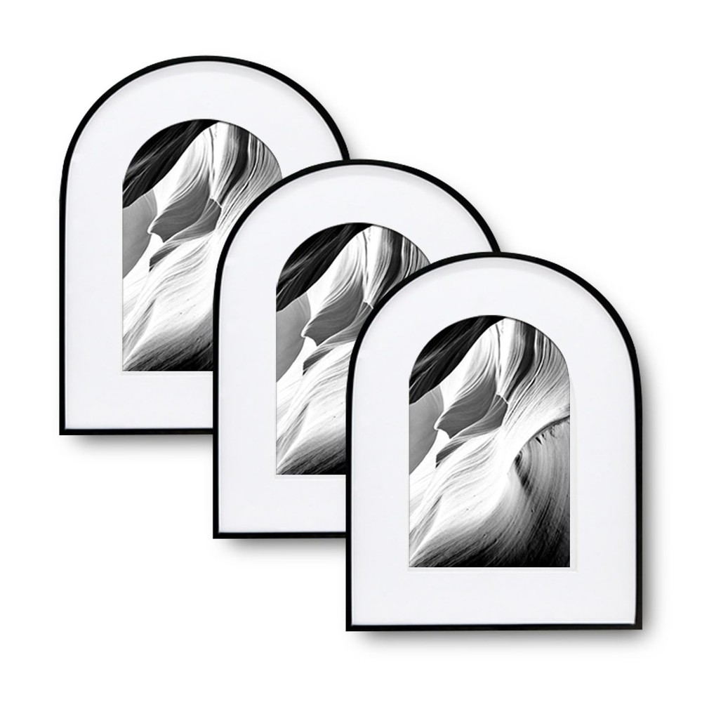 3 Pack Elegant Aluminum Arch Picture Frames - Wall Mount & Tabletop Display, ...