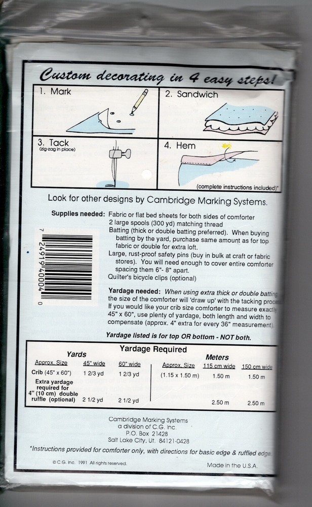 "Rainbow" ©1991 Cambridge Marking Systems Fabric Template Bedspread/Comforforter