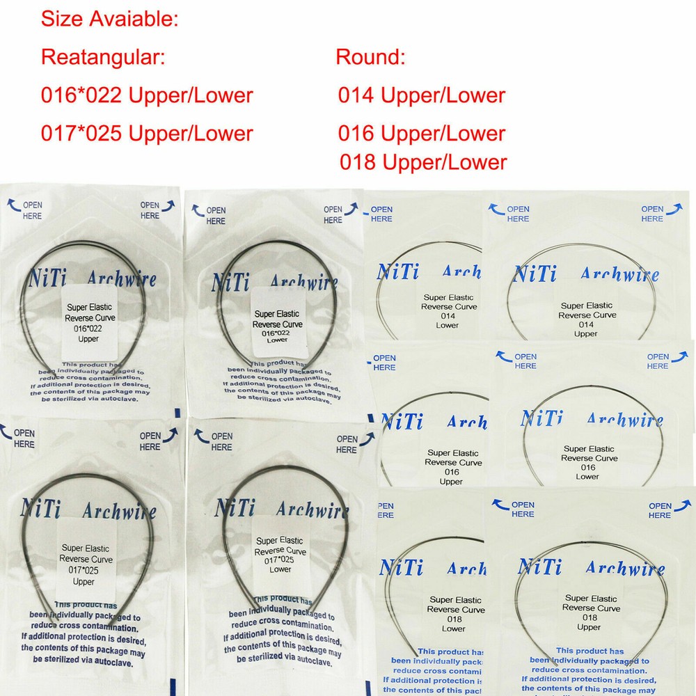 Dental Orthodontic Arch Wire Niti Super Elastic Reverse Curve Rectangular/Round