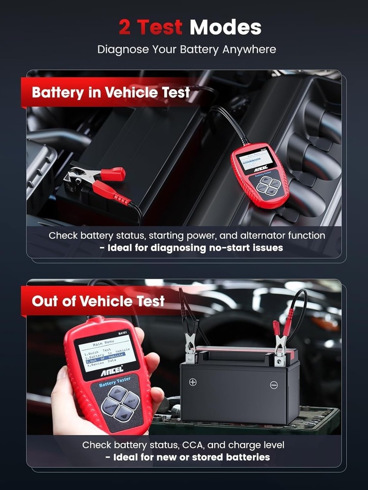 Powerful 12V Automotive Battery Tester with Multi-Language Support