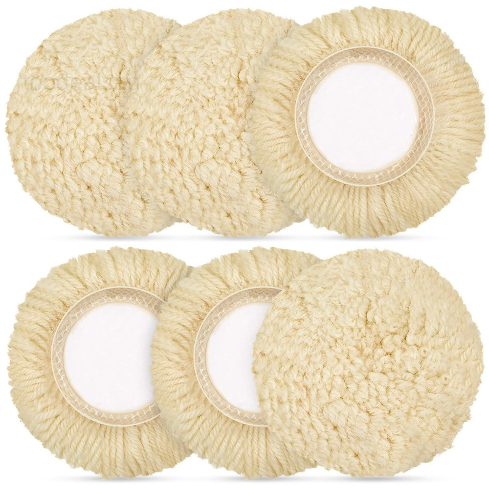6 Pcs 3 Inch Wool Polishing Pad Hook Loop Buffing for Drill 3