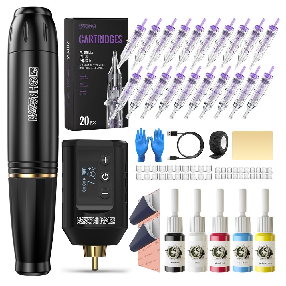 Wormhole Wireless Tattoo Kit, LED Digital Display, Dot Working Mode, Complete...