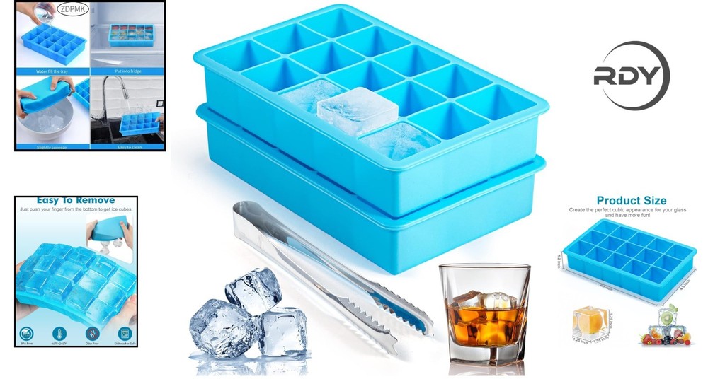 Versatile 2 Pack Square Ice Cube Trays – Reusable, BPA Free & Easy to Release