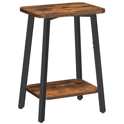 Side Table, Small Rectangular End Table with Storage Shelf, 2-Tier Rustic Brown