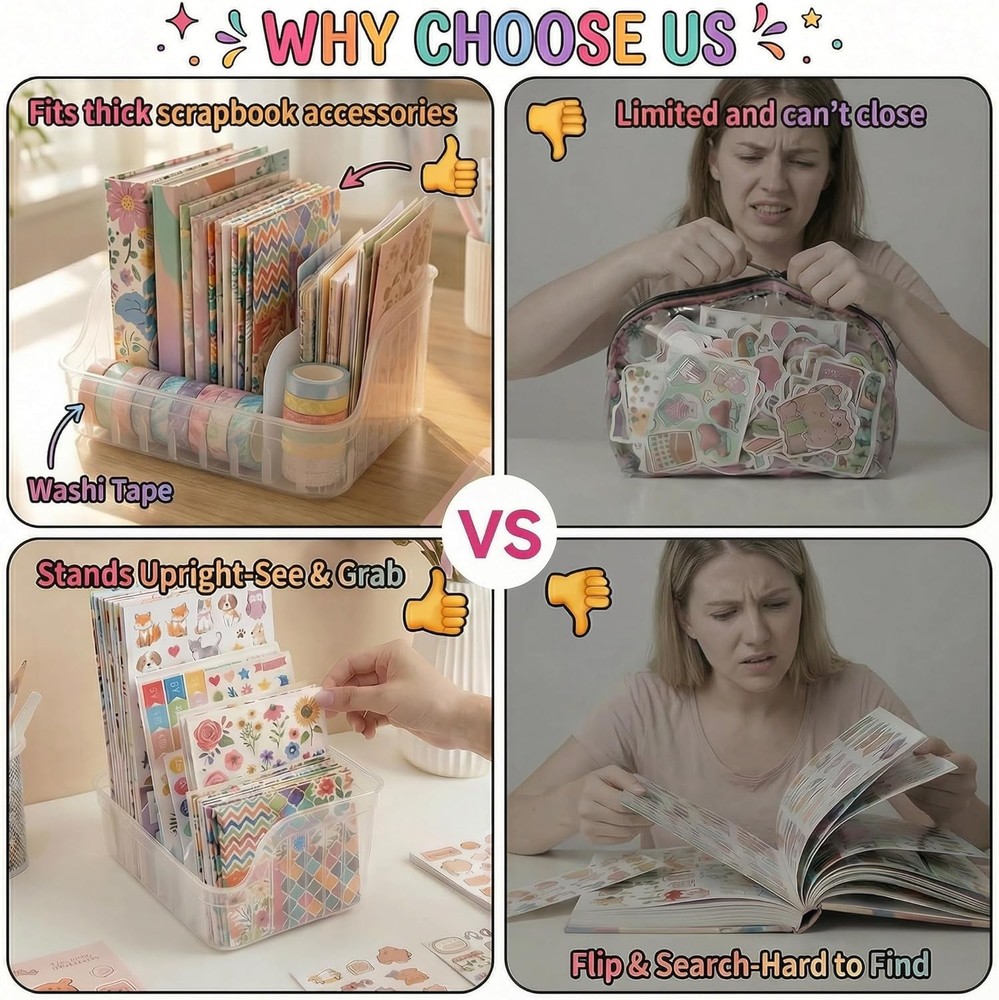 Sticker Storage Box Divider Organizer Clear