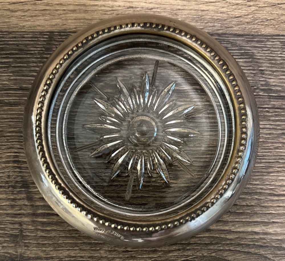 Vintage Decorative Silver Plated Glass Coaster