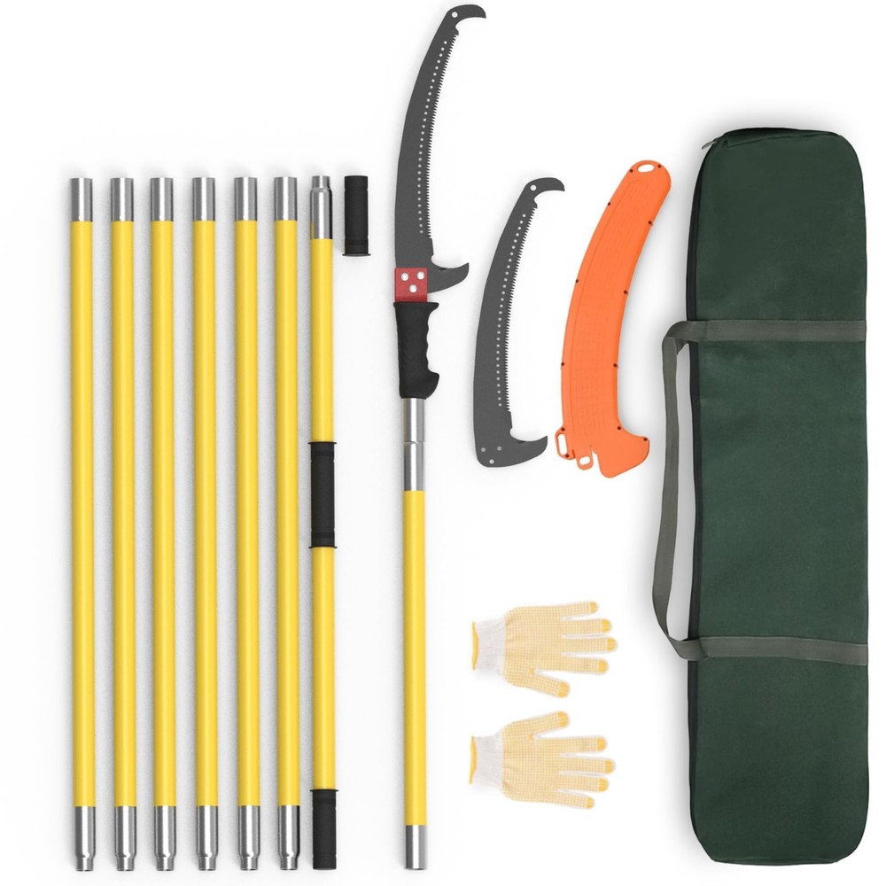 Extendable Pole Saw for Tree Trimming, 7.3-27 ft Long Handle Pruner, Sharp Steel