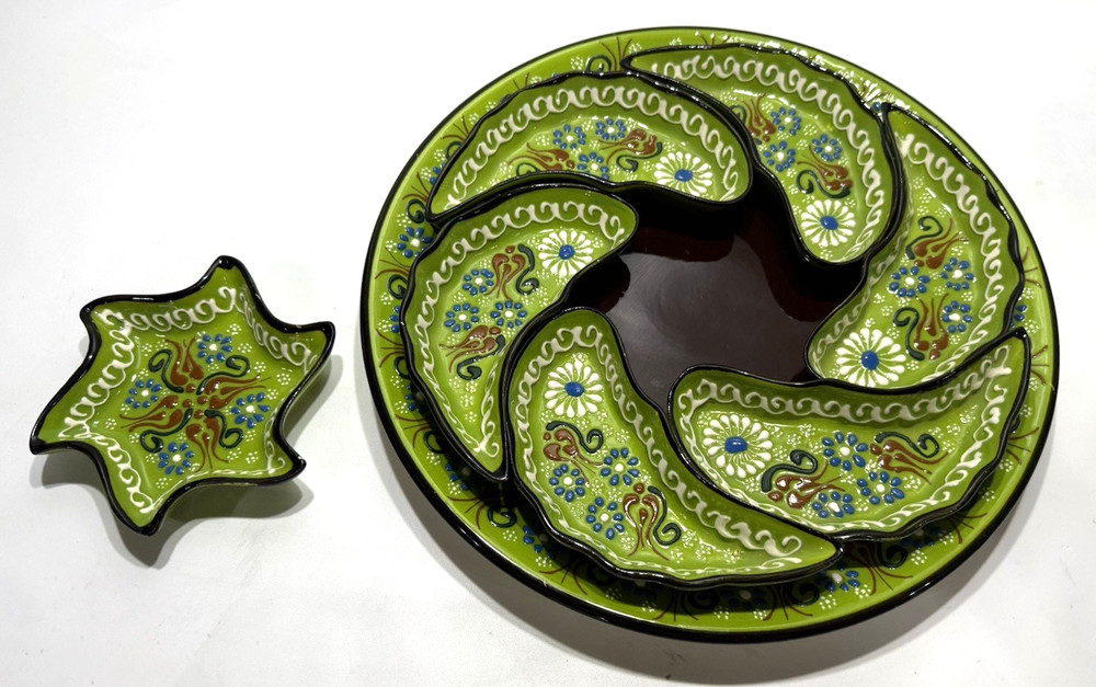 Hand painted 8 Piece Turkish Ceramic Breakfast / Tapas / Appetizer Service 13"