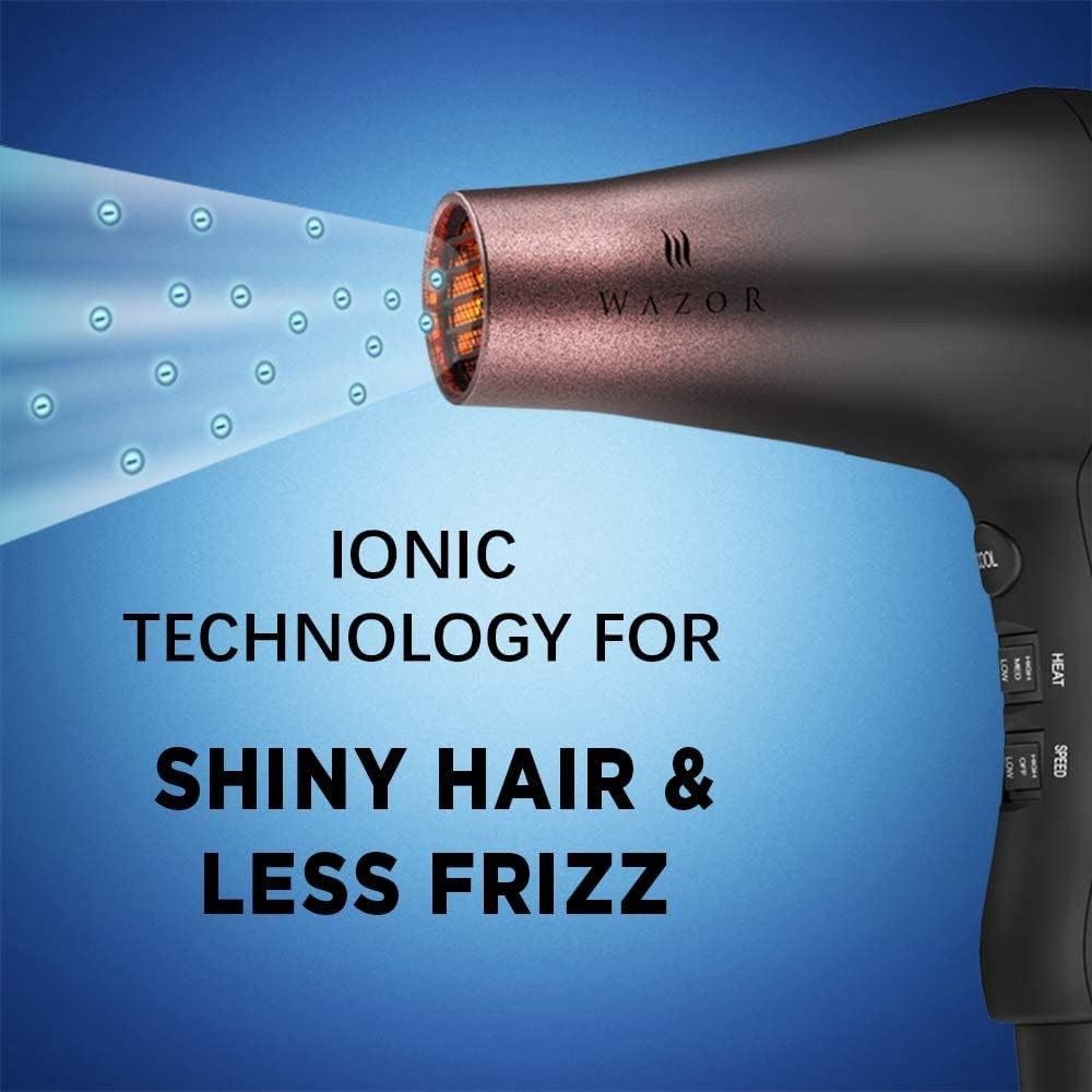 Wazor Professional Ionic Hair Dryer with Diffuser, 3 Piece Set, Black