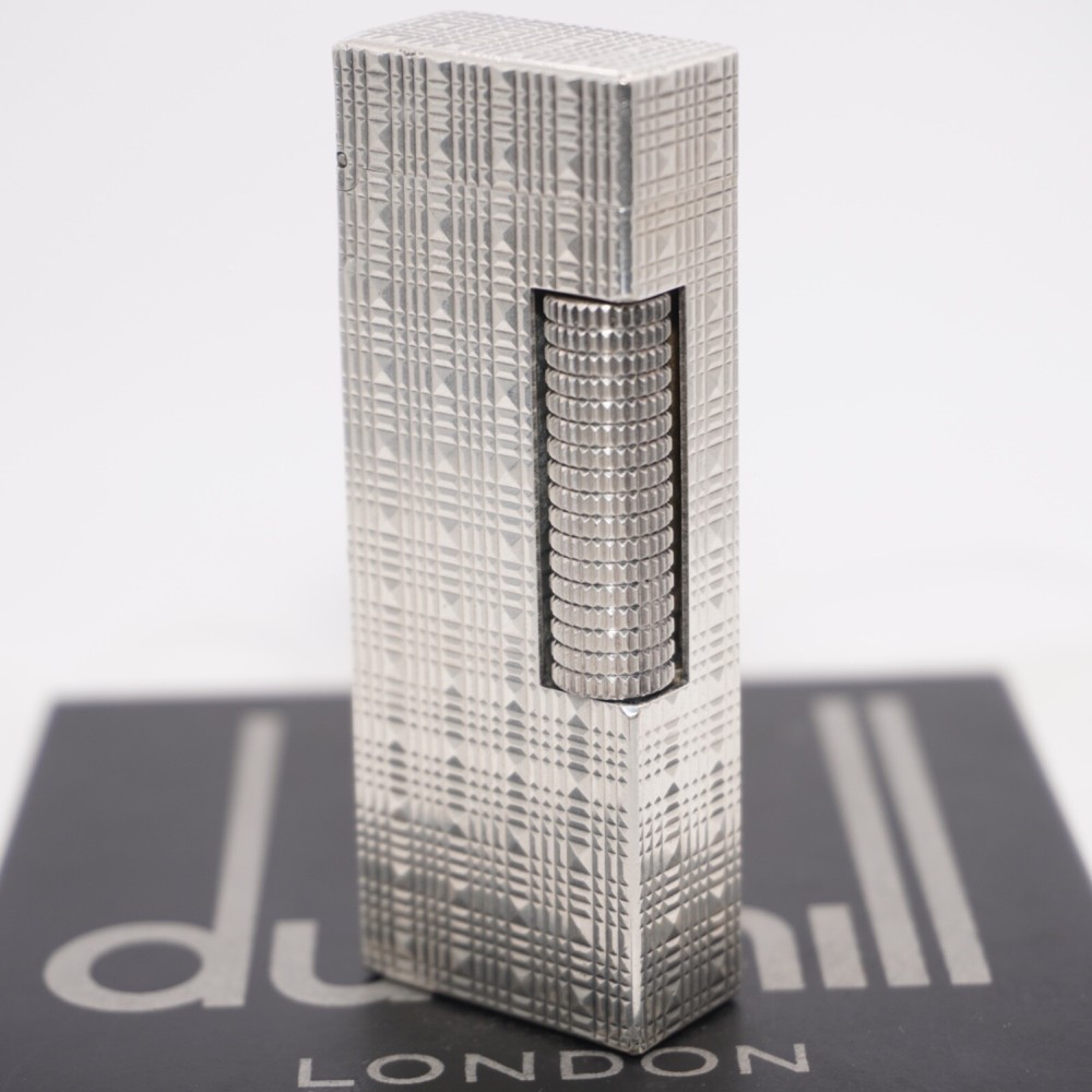 Dunhill Lighter Silver Tartan Pattern-Ultrasonically Cleaned_Working