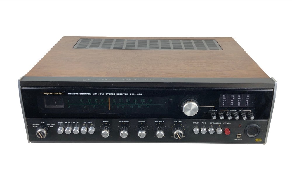 Vintage Realistic STA-200 Black Face Stereo Receiver Powers On Untested