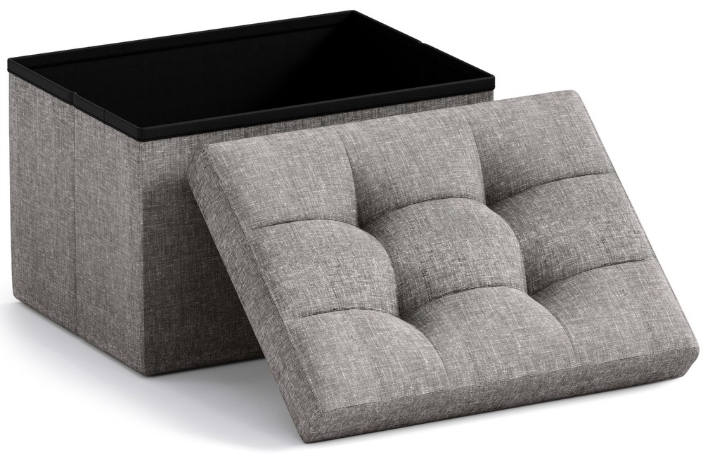 Small Storage Ottoman Foldable Collapsible Rectangle Linen Ottoman Foot Rest ...