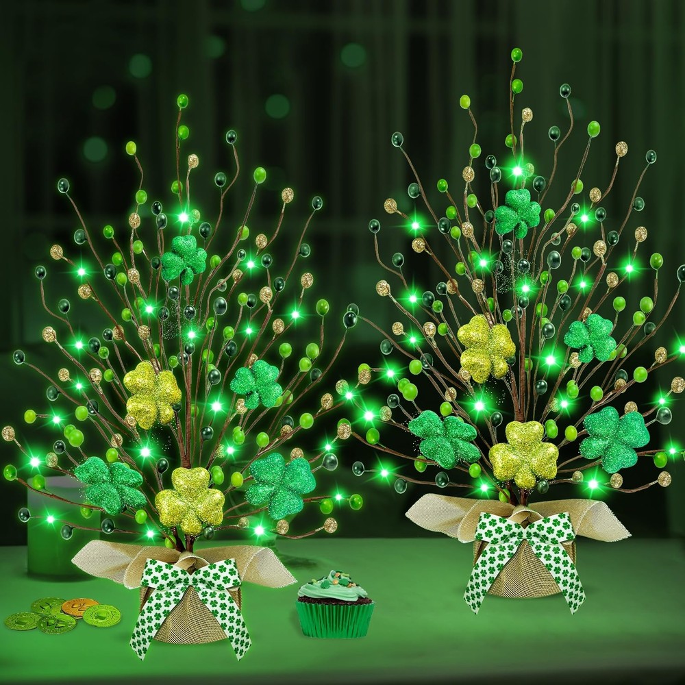 St. Patrick's Day Decorations, 2 Pack 18 Inch Lighted St. Patrick's Day Tree Tab